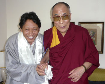 His Holiness the Dalai Lama with Nawang Khechog and family